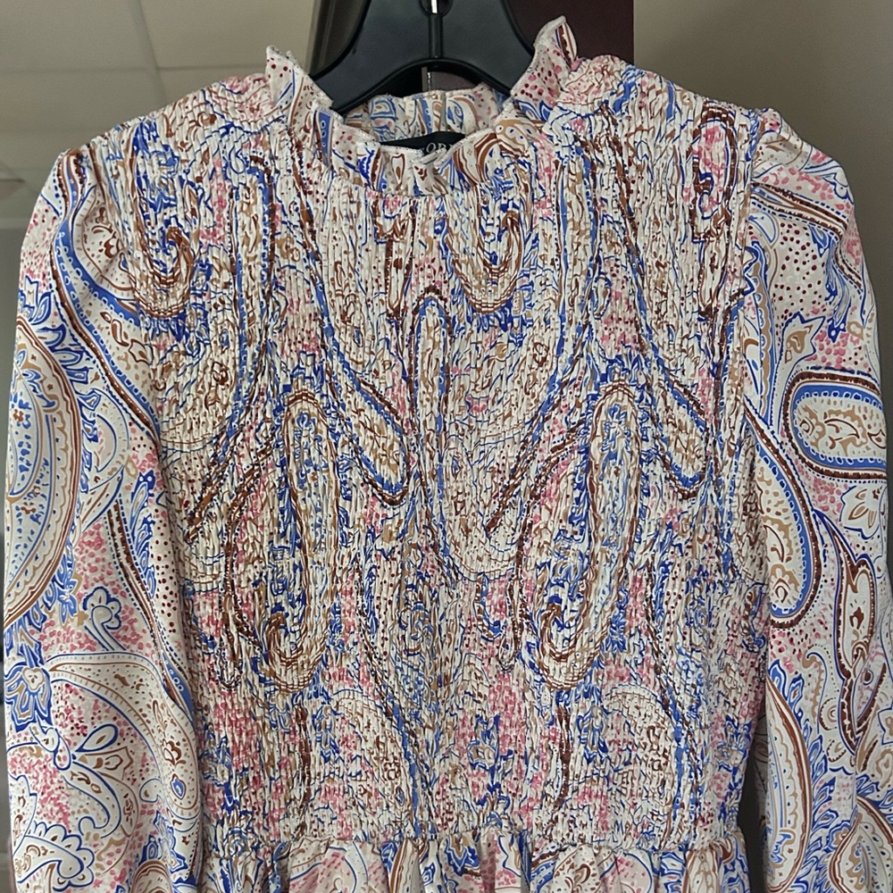 MISSORD Paisley Smocked Mock Neck Maxi Dress Victorian Romantic Poet Modest Sz S - Picture 4 of 13